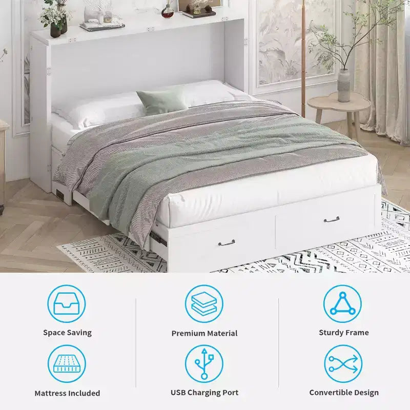 Lit avec station de charge, lit pliable en cube peu encombrant avec matelas