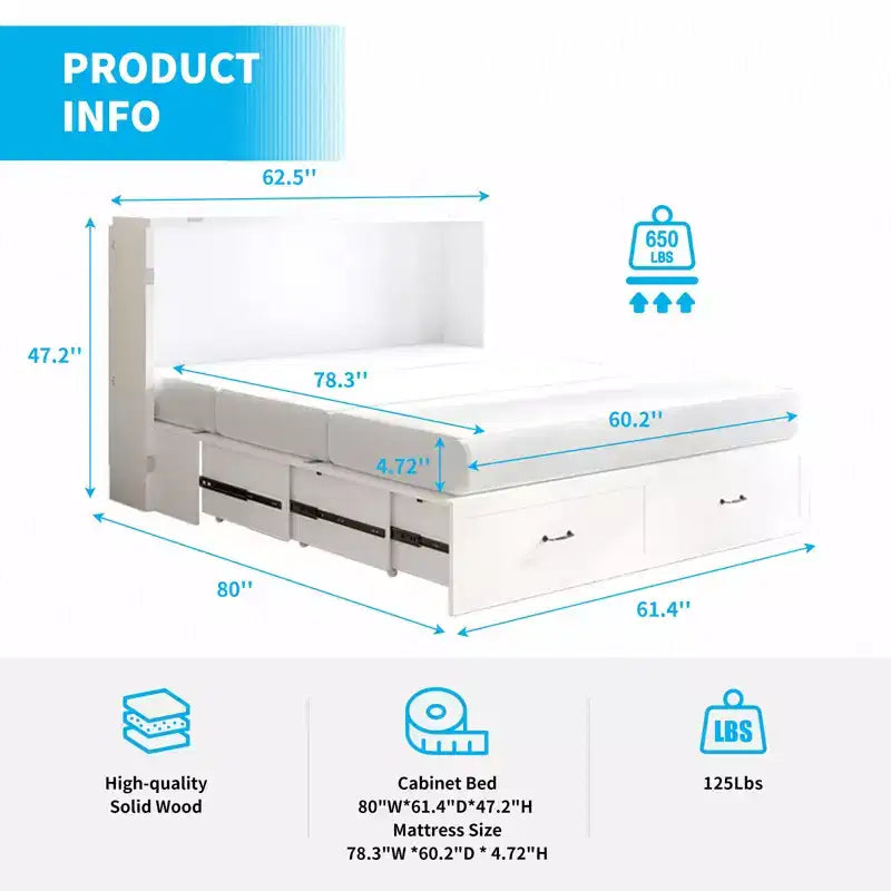 Lit avec station de charge, lit pliable en cube peu encombrant avec matelas