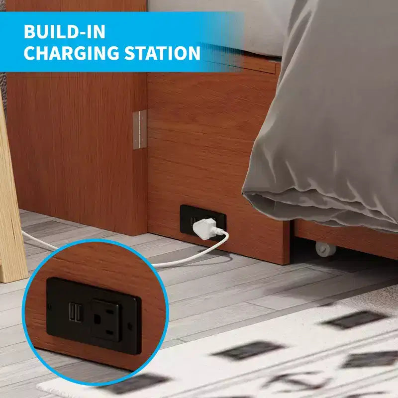 Lit avec station de charge, lit pliable en cube peu encombrant avec matelas