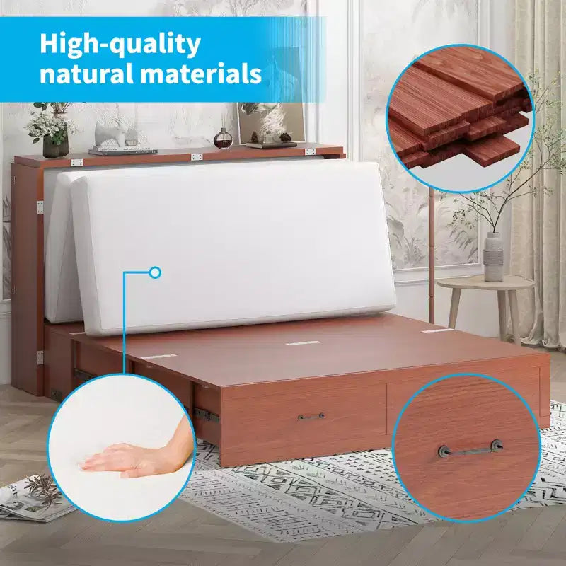 Lit avec station de charge, lit pliable en cube peu encombrant avec matelas