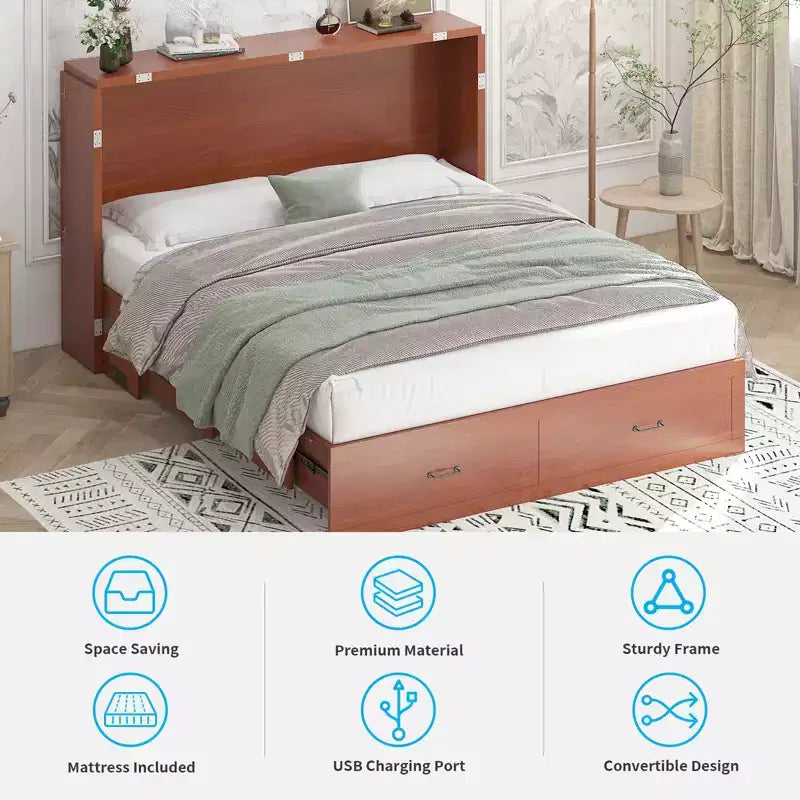 Lit avec station de charge, lit pliable en cube peu encombrant avec matelas