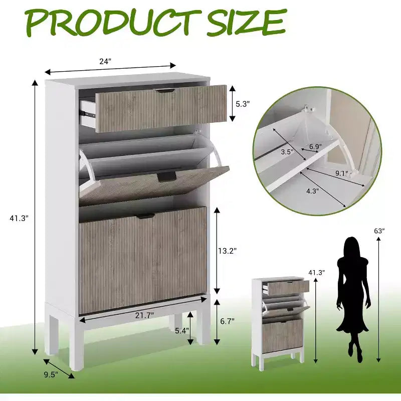 Meuble de Rangement à Chaussures avec 2 Tiroirs Basculants, Organisateur de Chaussures, Étagère à Chaussures Autoportante Étroite et Discrète