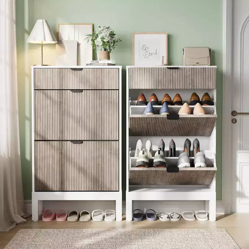 Meuble de Rangement à Chaussures avec 2 Tiroirs Basculants, Organisateur de Chaussures, Étagère à Chaussures Autoportante Étroite et Discrète