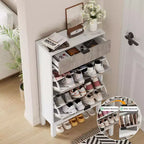 Meuble de Rangement à Chaussures avec 2 Tiroirs Basculants, Organisateur de Chaussures, Étagère à Chaussures Autoportante Étroite et Discrète