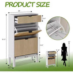Meuble de Rangement à Chaussures avec 2 Tiroirs Basculants, Organisateur de Chaussures, Étagère à Chaussures Autoportante Étroite et Discrète