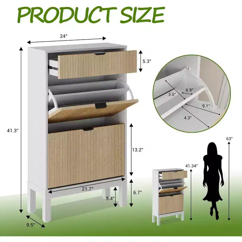 Meuble de Rangement à Chaussures avec 2 Tiroirs Basculants, Organisateur de Chaussures, Étagère à Chaussures Autoportante Étroite et Discrète