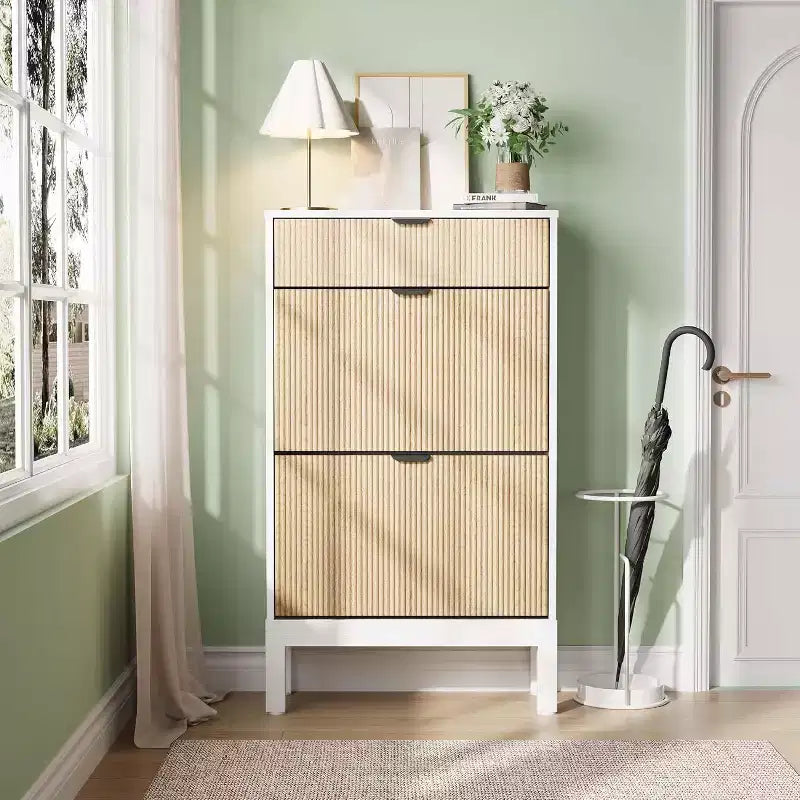 Meuble de Rangement à Chaussures avec 2 Tiroirs Basculants, Organisateur de Chaussures, Étagère à Chaussures Autoportante Étroite et Discrète