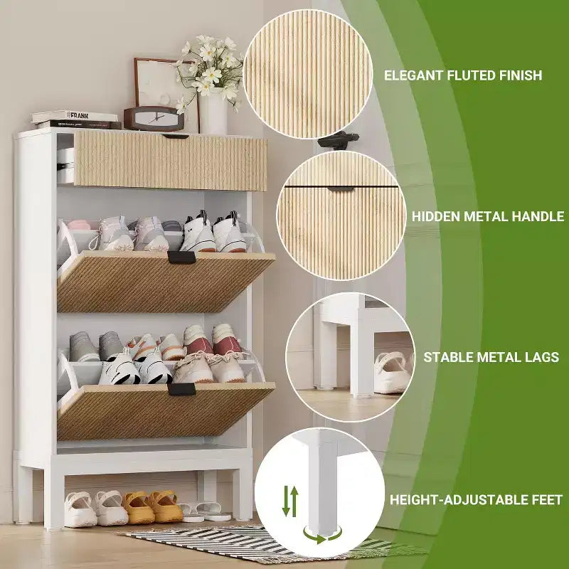 Meuble de Rangement à Chaussures avec 2 Tiroirs Basculants, Organisateur de Chaussures, Étagère à Chaussures Autoportante Étroite et Discrète