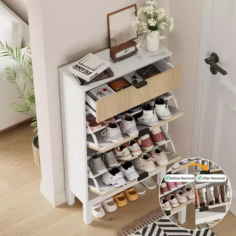 Meuble de Rangement à Chaussures avec 2 Tiroirs Basculants, Organisateur de Chaussures, Étagère à Chaussures Autoportante Étroite et Discrète
