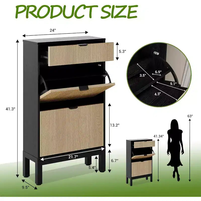 Meuble de Rangement à Chaussures avec 2 Tiroirs Basculants, Organisateur de Chaussures, Étagère à Chaussures Autoportante Étroite et Discrète