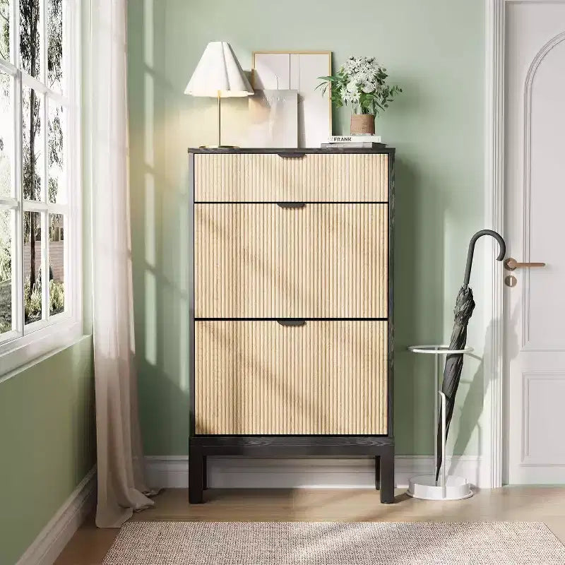 Meuble de Rangement à Chaussures avec 2 Tiroirs Basculants, Organisateur de Chaussures, Étagère à Chaussures Autoportante Étroite et Discrète
