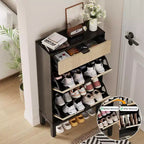 Meuble de Rangement à Chaussures avec 2 Tiroirs Basculants, Organisateur de Chaussures, Étagère à Chaussures Autoportante Étroite et Discrète