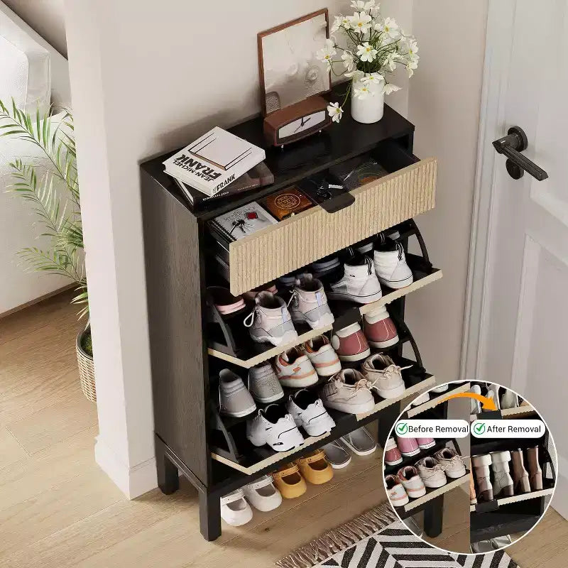 Meuble de Rangement à Chaussures avec 2 Tiroirs Basculants, Organisateur de Chaussures, Étagère à Chaussures Autoportante Étroite et Discrète