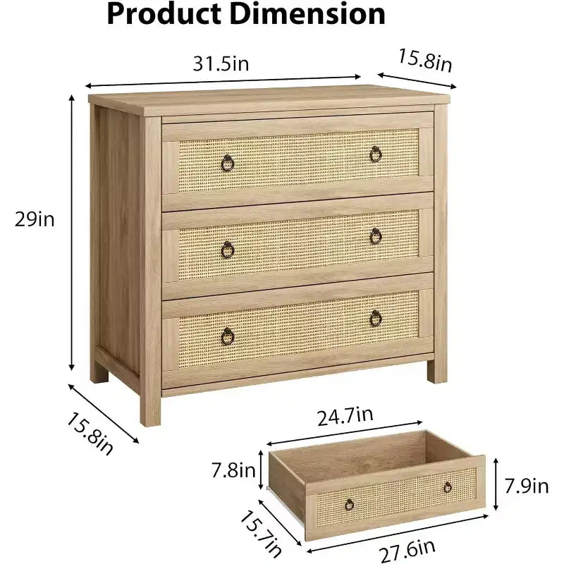 Commode en rotin – Tiroirs de style bohème pour chambre à coucher