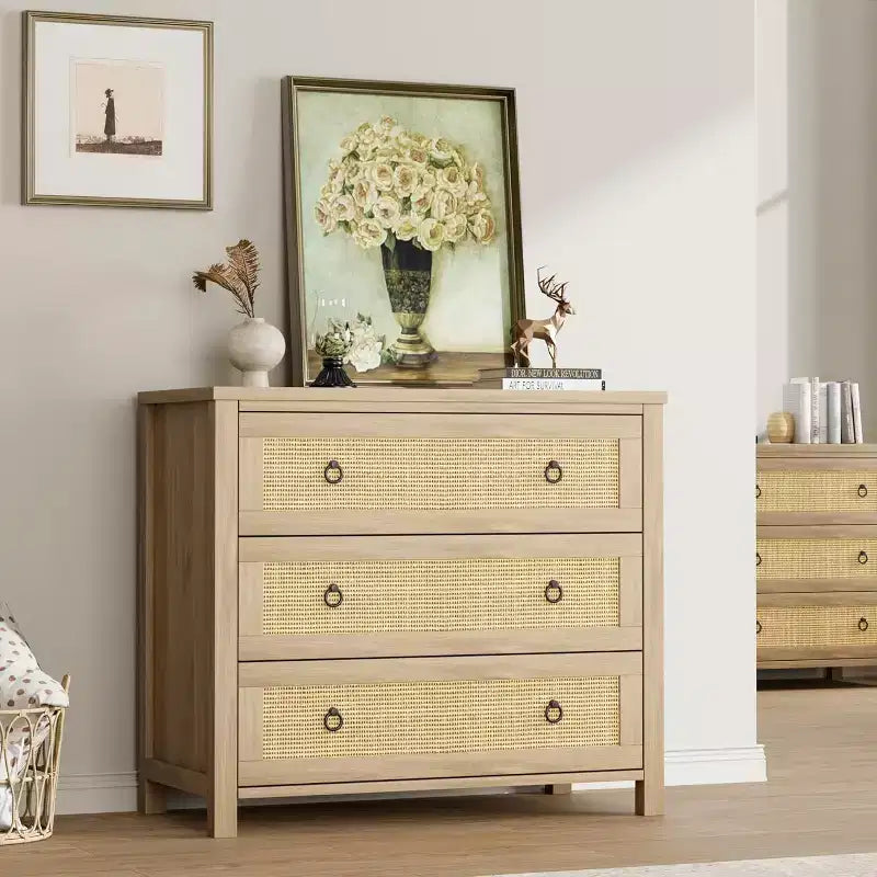 Commode en rotin – Tiroirs de style bohème pour chambre à coucher
