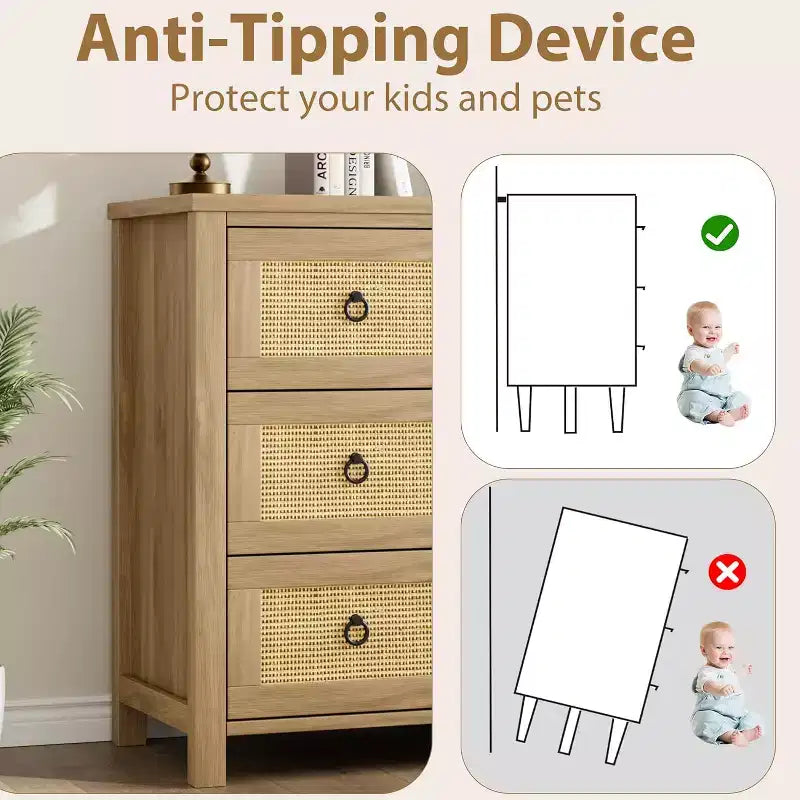 Commode en rotin – Tiroirs de style bohème pour chambre à coucher