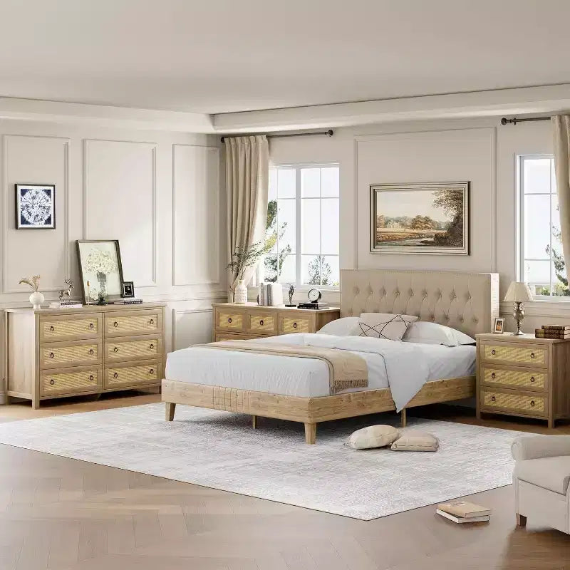 Commode en rotin – Tiroirs de style bohème pour chambre à coucher