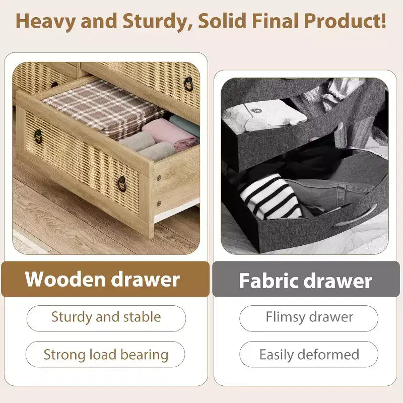 Commode en rotin – Tiroirs de style bohème pour chambre à coucher