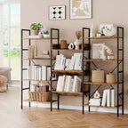 Triple-Column Adjustable Bookcase  11 Shelves, 33LB/Shelf, Steel Frame & MDF Panels (Black) for Living Room, Office, Bedroom