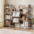 Bibliothèque réglable à trois colonnes 11 étagères, 15 kg/étagère, cadre en acier et panneaux MDF (noir) pour salon, bureau, chambre