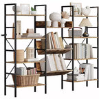 Bibliothèque réglable à trois colonnes 11 étagères, 15 kg/étagère, cadre en acier et panneaux MDF (noir) pour salon, bureau, chambre