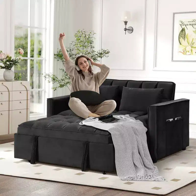 Bestier 55'' Convertible Sleeper Sofa Bed, Modern Chenille Fabric Sofa with Pull Out Bed and USB Ports for Living Room, RV, Trailer, Basement