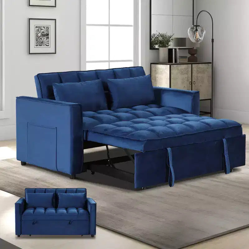 Canapé-lit convertible 55 pouces, canapé moderne en tissu chenille avec lit gigogne et ports USB pour salon, camping-car, caravane, sous-sol