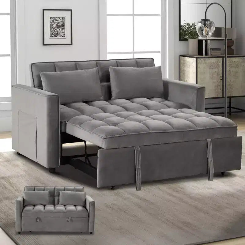 Canapé-lit convertible 55 pouces, canapé moderne en tissu chenille avec lit gigogne et ports USB pour salon, camping-car, caravane, sous-sol