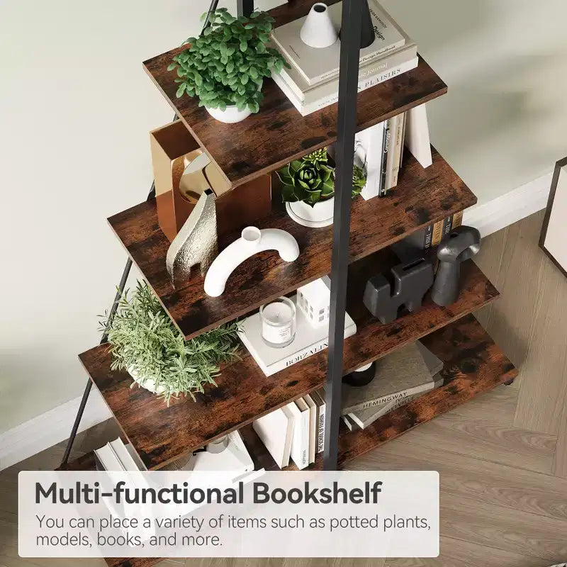 Étagère, Étagère échelle 4 niveaux, Bibliothèque design voilier, Étagères de rangement en bois en forme de A