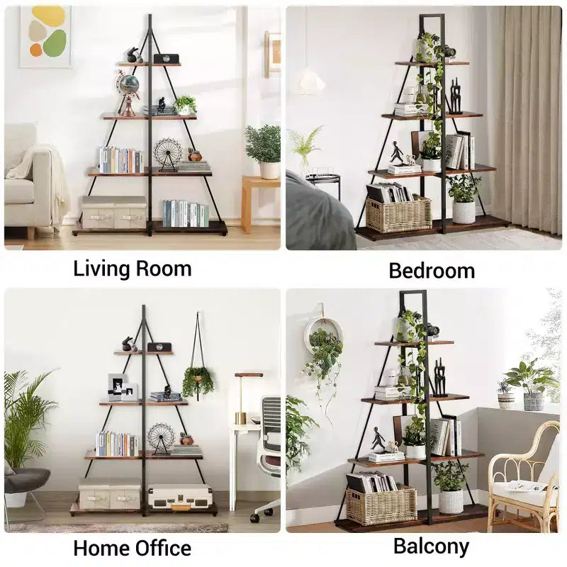 Étagère, Étagère échelle 4 niveaux, Bibliothèque design voilier, Étagères de rangement en bois en forme de A
