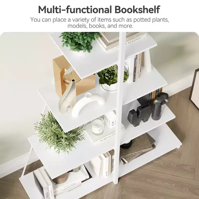 Étagère, Étagère échelle 4 niveaux, Bibliothèque design voilier, Étagères de rangement en bois en forme de A