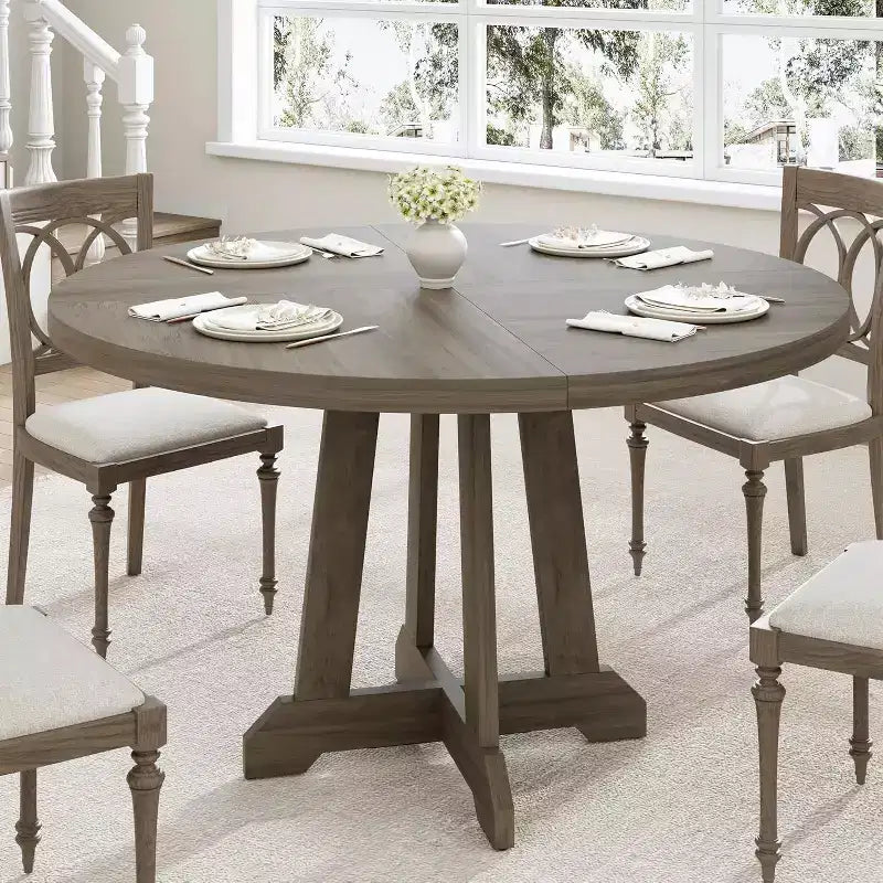 Table à manger ronde de 47 pouces pour 4 personnes, table de cuisine style ferme, meuble de salle à manger classique, table ronde en bois, pour cuisine, salle à manger