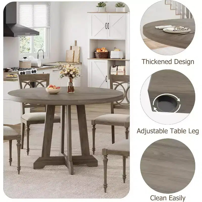 Table à manger ronde de 47 pouces pour 4 personnes, table de cuisine style ferme, meuble de salle à manger classique, table ronde en bois, pour cuisine, salle à manger