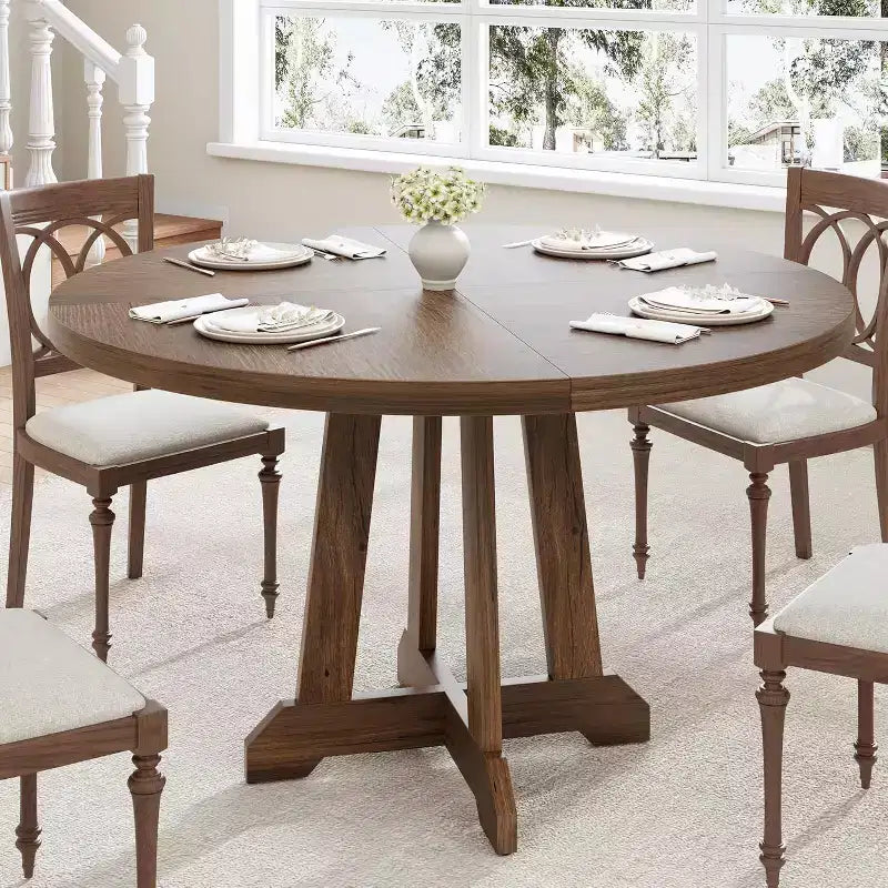 Table à manger ronde de 47 pouces pour 4 personnes, table de cuisine style ferme, meuble de salle à manger classique, table ronde en bois, pour cuisine, salle à manger