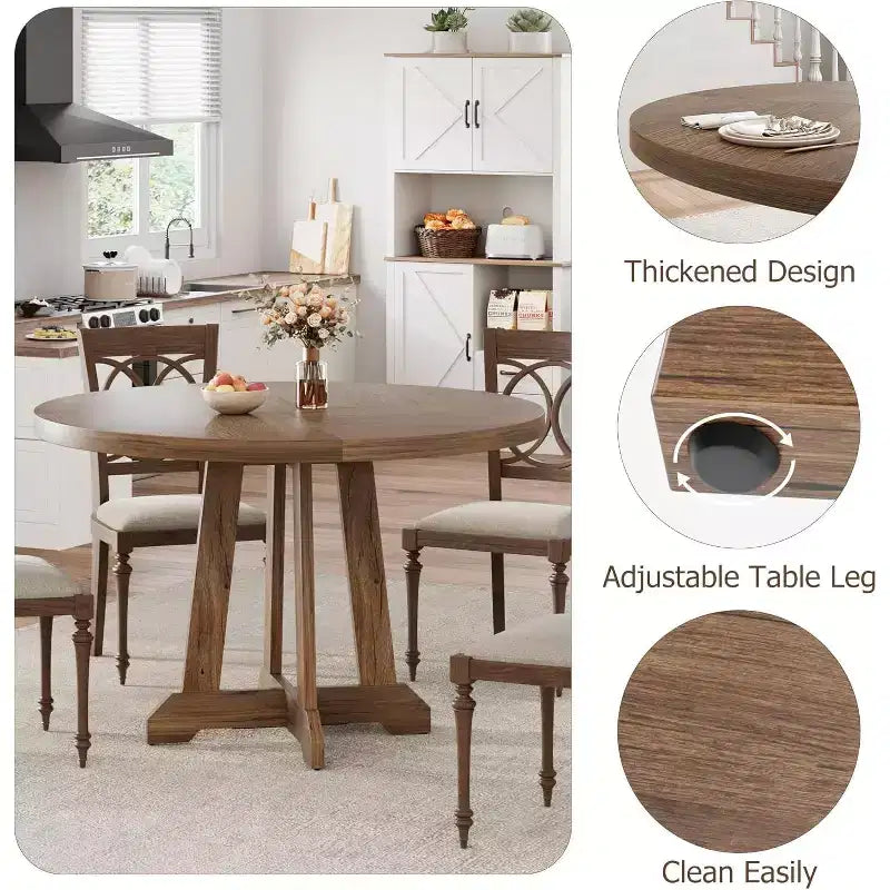 Table à manger ronde de 47 pouces pour 4 personnes, table de cuisine style ferme, meuble de salle à manger classique, table ronde en bois, pour cuisine, salle à manger