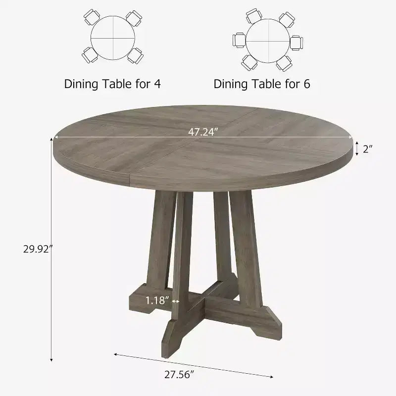 Table à manger ronde de 47 pouces pour 4 personnes, table de cuisine style ferme, meuble de salle à manger classique, table ronde en bois, pour cuisine, salle à manger