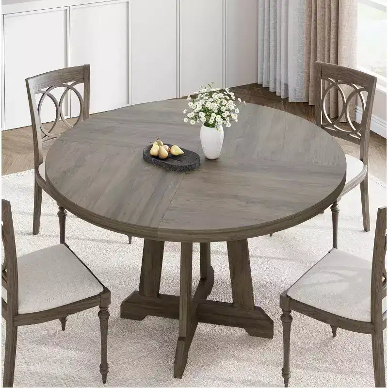 Table à manger ronde de 47 pouces pour 4 personnes, table de cuisine style ferme, meuble de salle à manger classique, table ronde en bois, pour cuisine, salle à manger