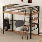 Lit mezzanine industriel double/complet avec bureau intégré, lit superposé en métal avec étagères de rangement et échelle, lits mezzanines multifonctionnels pour adolescents et adultes