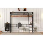 Lit mezzanine industriel double/complet avec bureau intégré, lit superposé en métal avec étagères de rangement et échelle, lits mezzanines multifonctionnels pour adolescents et adultes