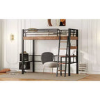 Lit mezzanine industriel double/complet avec bureau intégré, lit superposé en métal avec étagères de rangement et échelle, lits mezzanines multifonctionnels pour adolescents et adultes