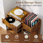 Meuble tourne-disque avec prise de courant, tiroir et séparateur amovible, meuble d'exposition industriel pour tourne-disque