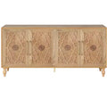 HomeRoots 68 Natural Distressed Carved Geometric Sideboard with Four Doors