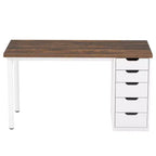 Bureau d'ordinateur de 119 cm avec 5 tiroirs blancs, bureau de télétravail en bois d'ingénierie de 3 cm d'épaisseur avec pieds en métal blanc