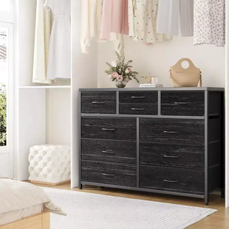 Commode à 10 tiroirs double usage et meuble TV pour téléviseurs de 55 pouces, organisateur de rangement pour chambre à coucher/salon/entrée