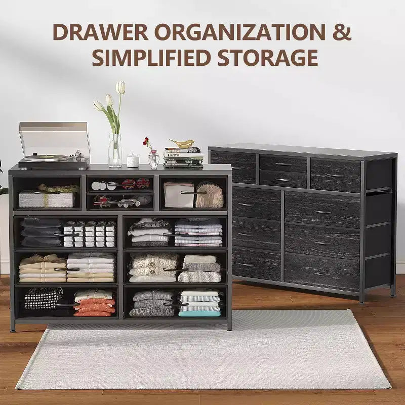 Commode à 10 tiroirs double usage et meuble TV pour téléviseurs de 55 pouces, organisateur de rangement pour chambre à coucher/salon/entrée
