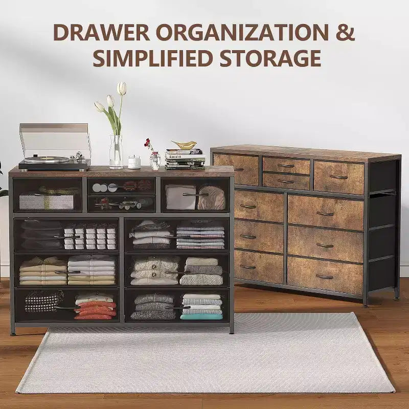 Commode à 10 tiroirs double usage et meuble TV pour téléviseurs de 55 pouces, organisateur de rangement pour chambre à coucher/salon/entrée