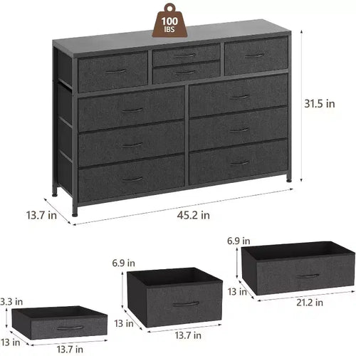 Commode à 10 tiroirs double usage et meuble TV pour téléviseurs de 55 pouces, organisateur de rangement pour chambre à coucher/salon/entrée