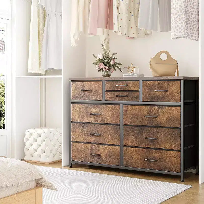 Commode à 10 tiroirs double usage et meuble TV pour téléviseurs de 55 pouces, organisateur de rangement pour chambre à coucher/salon/entrée