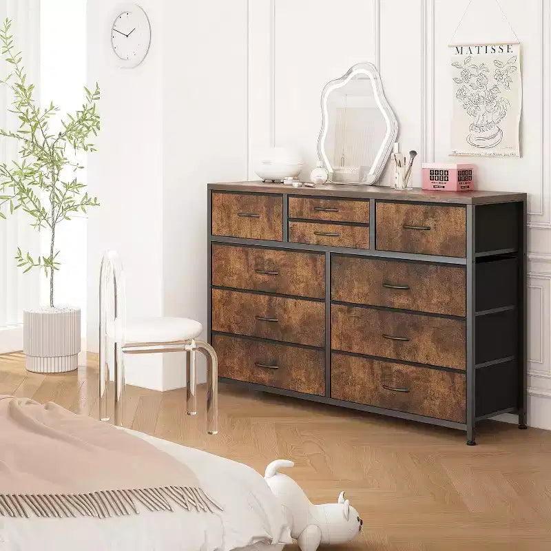 Commode à 10 tiroirs double usage et meuble TV pour téléviseurs de 55 pouces, organisateur de rangement pour chambre à coucher/salon/entrée