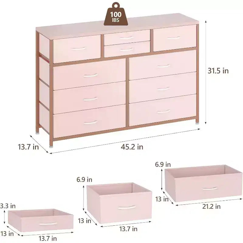 Commode à 10 tiroirs double usage et meuble TV pour téléviseurs de 55 pouces, organisateur de rangement pour chambre à coucher/salon/entrée